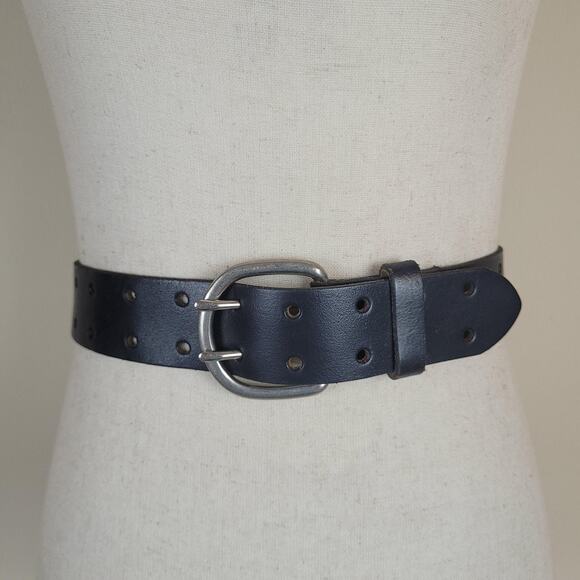 Black Leather Belt Small Double Prong Buckle Industrial Utility Punk Goth main image 5